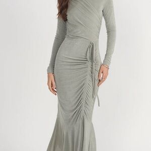 Elegant Gray Ruched Maxi Dress